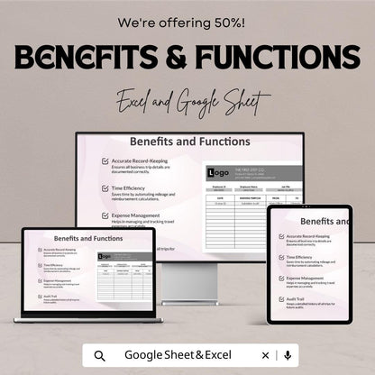 Employee Mileage Tracker Template Excel Google Sheets, Business Mileage Log Spreadsheet, Mileage Reimbursement Tracker, Travel Log Book