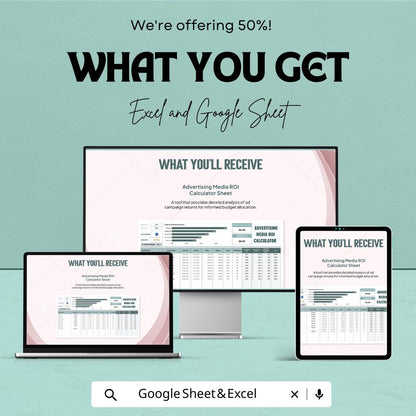 Advertising Media ROI Calculator Template | Excel & Google Sheets | Marketing ROI Calculator | Ad Performance Analysis Worksheet |