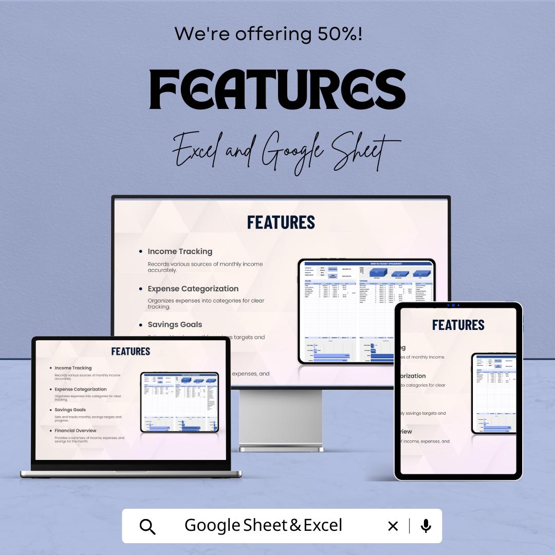 Monthly Budget Spreadsheet Template | Monthly Budget Planner | Excel and Google Sheets Expense Tracker | Personal & Business Budget Tool