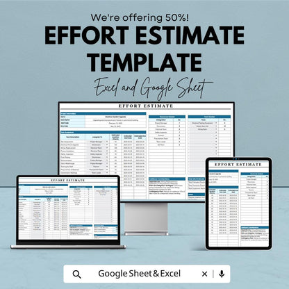 Effort Estimate Template | Project Estimation Spreadsheet | Workload Planning Template | Excel & Google Sheets | Task Cost Estimate Sheet |