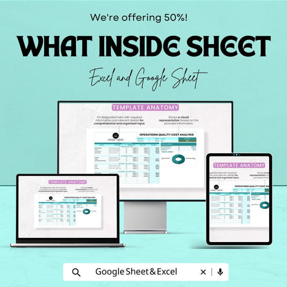 Operations Quality Cost Analysis Sheet | Excel & Google Sheet | Financial Summary | Cost Breakdown | Cost Comparison Template