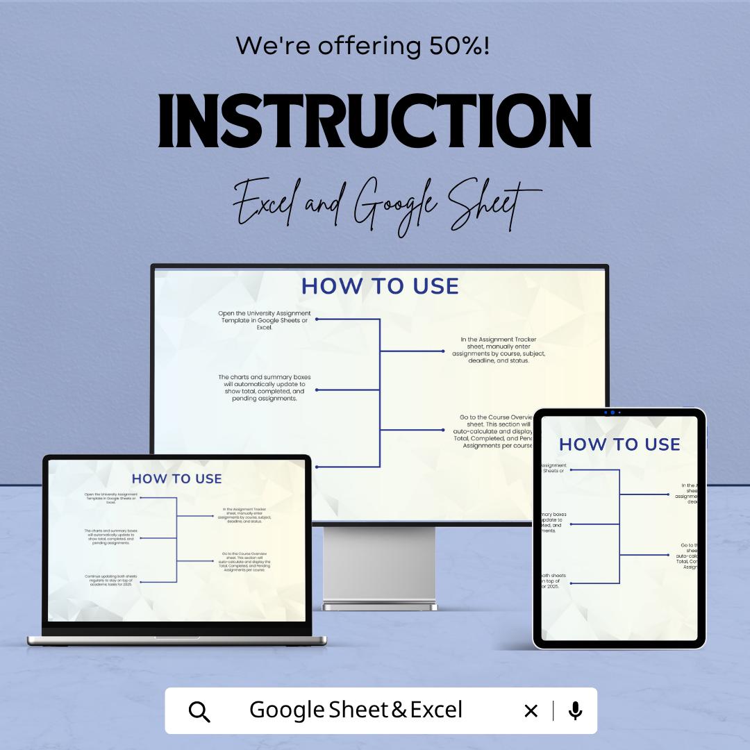 University Assignment Template | Student Planner Spreadsheet | Assignment Tracker | Study Planner | Coursework Organizer
