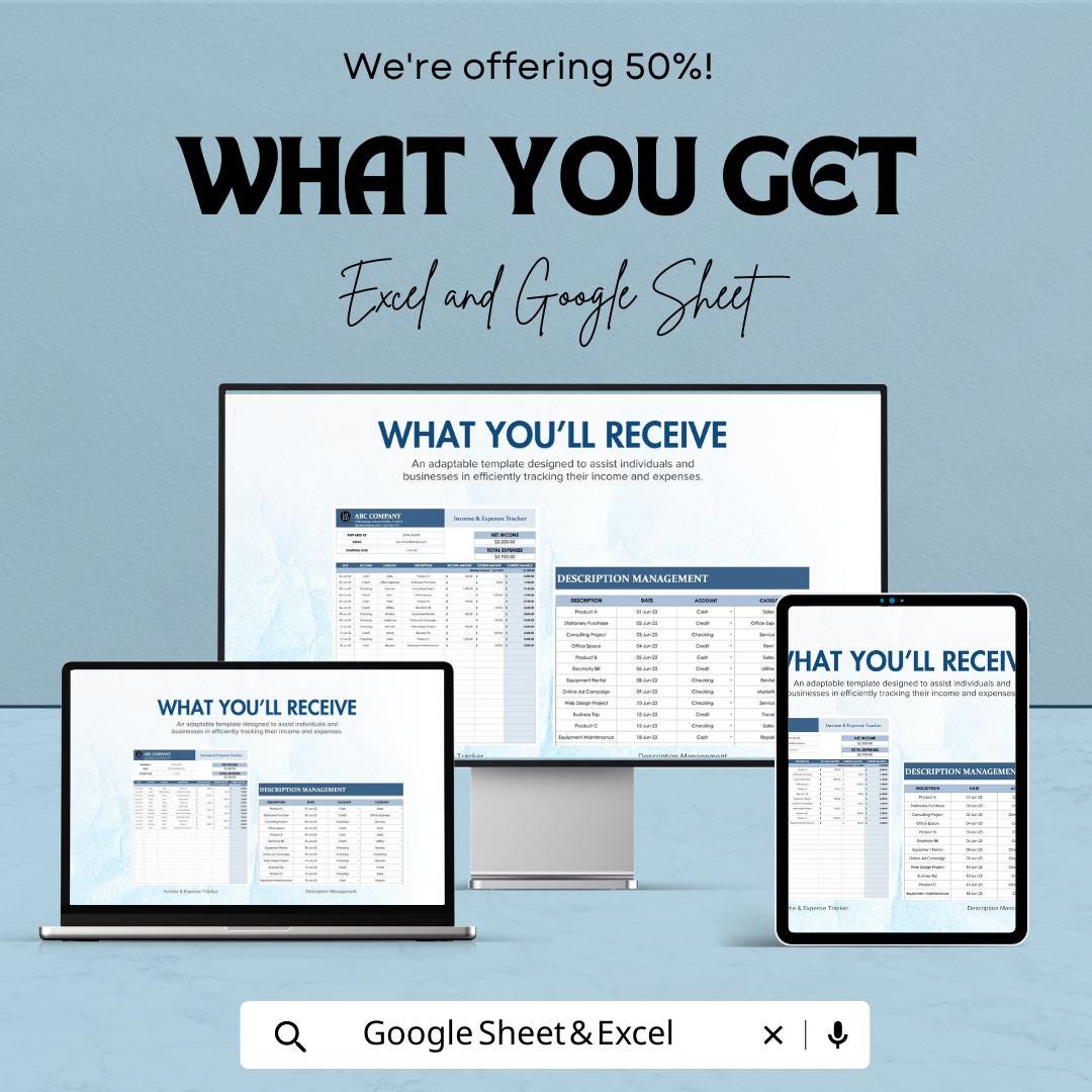 Income and Expense Tracker Template Excel, Monthly Budget Spreadsheet, Small Business Income Tracker,Expense Log Template