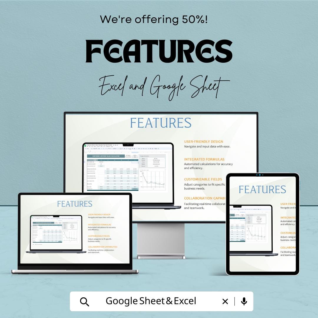 Customer Lifetime Value (CLV) Calculator Sheet | Post-Sale Tracker for Excel & Google Sheets | CLV Financial Calculator Template