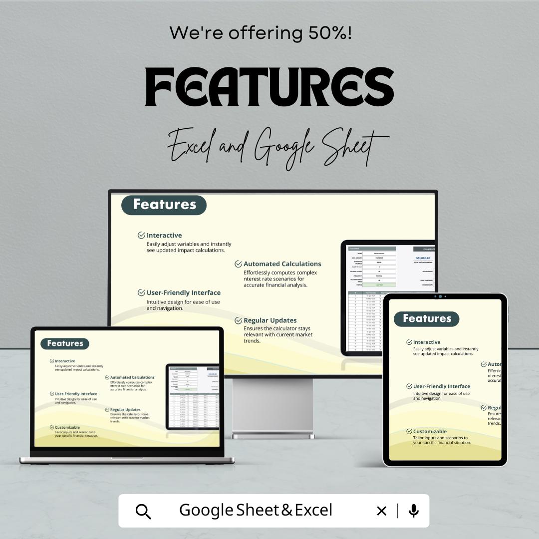 Finance Interest Rate Impact Calculator – Excel and Google Sheets Template for Loan & Investment Analysis – 50% Off