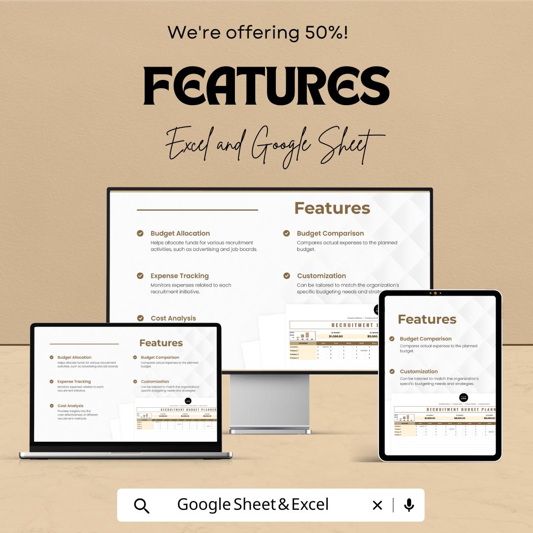 Recruitment Budget Planner HR Sheet | Excel & Google Sheets Template | Track Recruitment Expenses | Budgeting Tool for HR Departments
