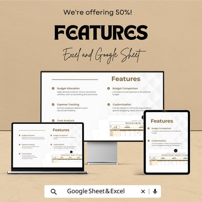Recruitment Budget Planner HR Sheet | Excel & Google Sheets Template | Track Recruitment Expenses | Budgeting Tool for HR Departments