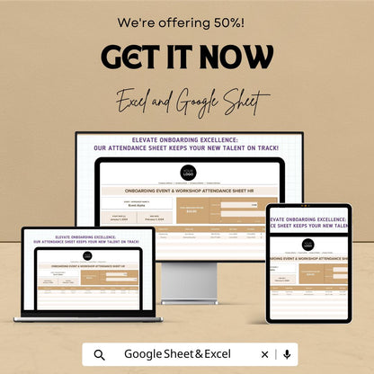 Onboarding Event & Workshop Attendance Sheet HR Template | Employee Training Attendance Tracker | Excel and Google Sheets