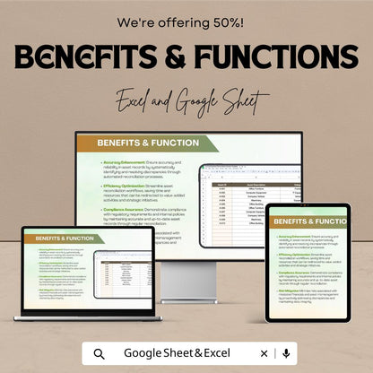 Accounting Asset Reconciliation System Template | Automated Asset Tracker | Accounting Spreadsheet | Business Finance Template