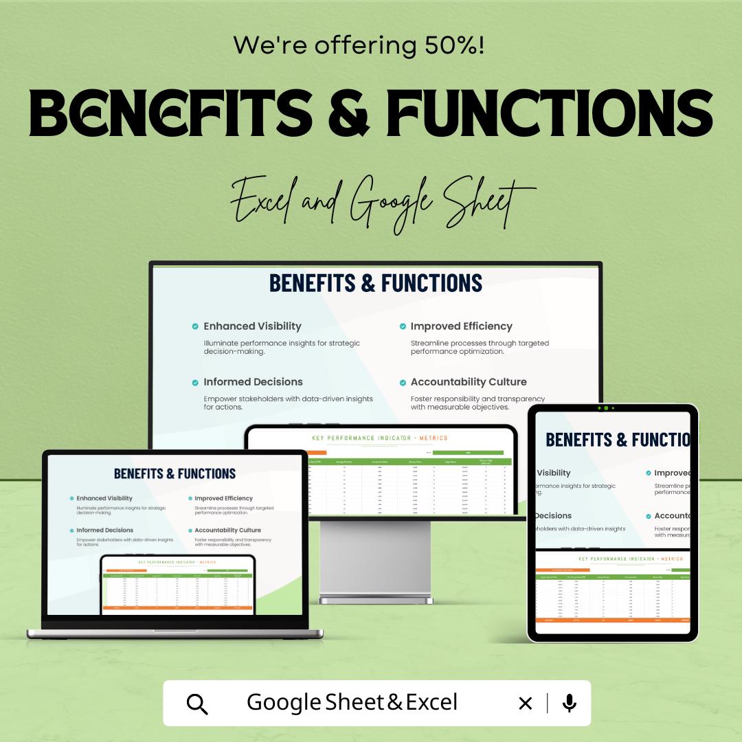KPI Metrics Sheet | Excel & Google Sheets Template | Track and Analyze Performance | Customizable KPI Tracker Spreadsheet