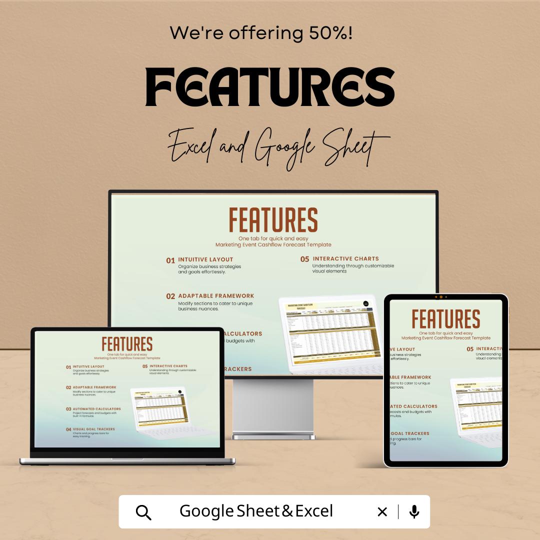 Marketing Event Cash Flow Forecast Template , Event Budget Planner Spreadsheet, Marketing Budget Tracker, Cash Flow Planner