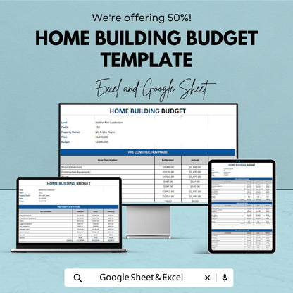Home Building Budget Template | Construction Budget Planner Excel & Google Sheets | House Build Cost Tracker | Building Expense Spreadsheet