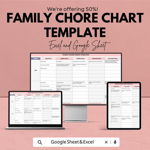Family Chore Chart Template Excel Google Sheets | Household Task Planner | Kids Chore Schedule | Cleaning Checklist | Family Organizer