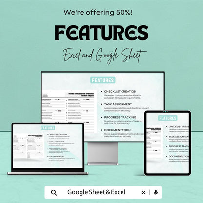 Health and Safety Compliance Checklist, Safety Campaign Tracker, Workplace Safety Template, OSHA Checklist, Google Sheets & Excel
