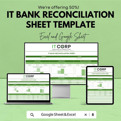 IT Bank Reconciliation Sheet Template | Bank Reconciliation Excel | Google Sheets Accounting Tracker | Monthly Financial Reconciliation