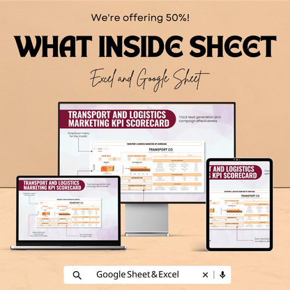 Transport and Logistics Marketing KPI Scorecard Sheet - Excel & Google Sheet Template for Marketing Performance