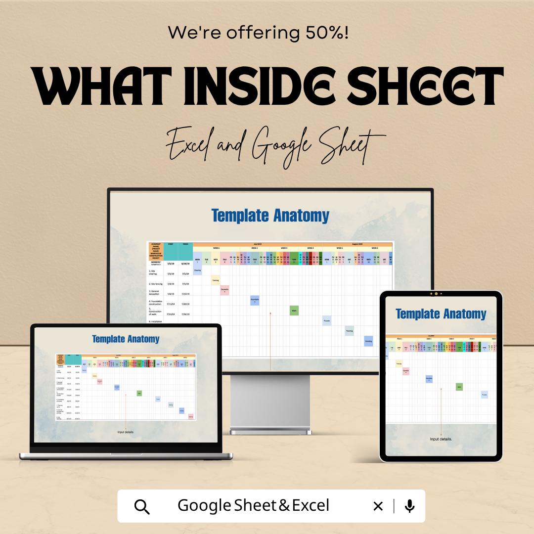 Construction Labor Schedule Template | Project Timeline Spreadsheet | Contractor Work Schedule | Gantt Chart Planner