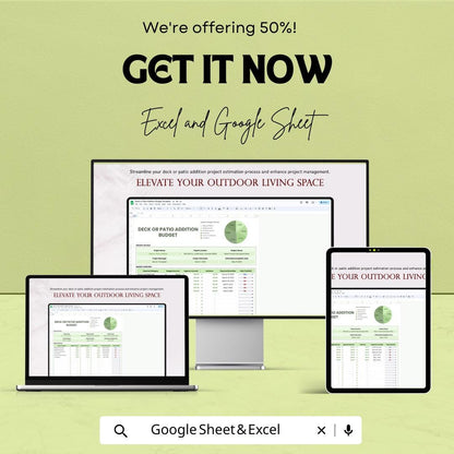 Deck or Patio Addition Budget Sheet - Excel & Google Sheets Template for Project Cost Planning