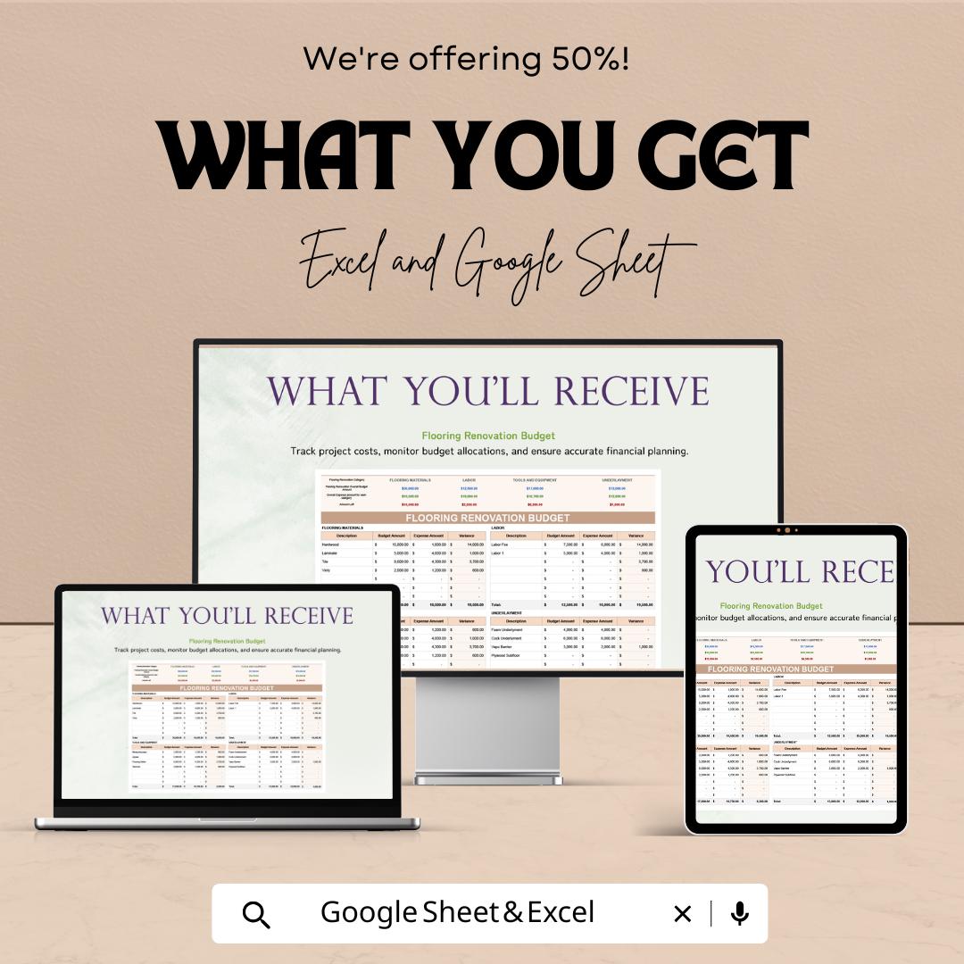 Flooring Renovation Budget Sheet | Excel & Google Sheet Template | Flooring Project Tracker | Home Improvement Budget Planner