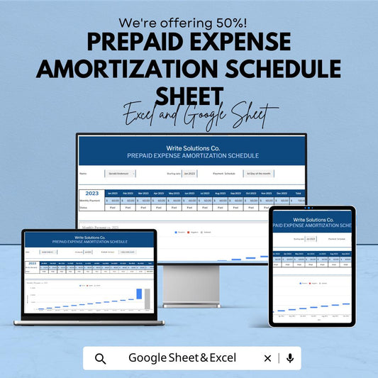 Prepaid Expense Amortization Schedule Sheet - Excel & Google Sheets Template for Organized Financial Tracking