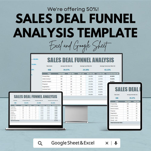 Sales Deal Funnel Analysis Template | Excel & Google Sheets Sales Pipeline Tracker | Conversion Rate Dashboard | Sales Performance Report