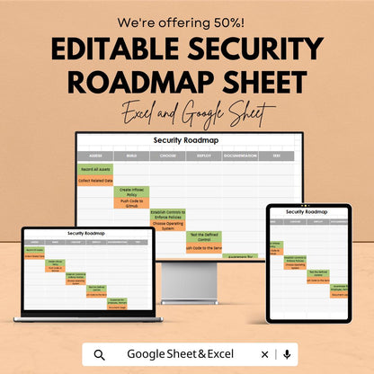 Editable Security Roadmap Sheet | Excel and Google Sheets Template | Customizable Security Plan | Task Management & Documentation