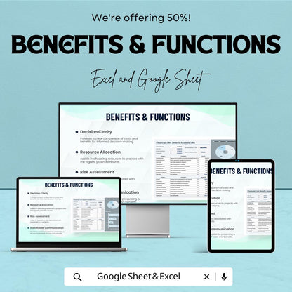 Financial Cost Benefit Analysis Tool Template |  ROI Calculator | Project Cost Analysis | Business Finance Spreadsheet