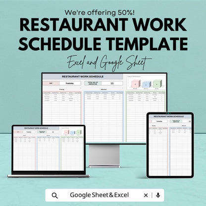 Restaurant Work Schedule Template | Staff Roster Spreadsheet | Restaurant Staff Schedule | Weekly Shift Schedule Template