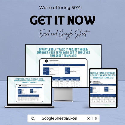 IT Employee Timesheet Template | Project Time Tracking Spreadsheet | Weekly Timesheet | IT Work Log | Staff Time Tracker
