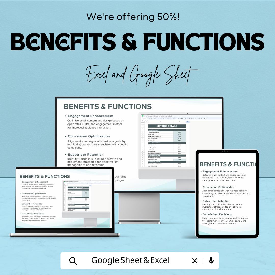 Email Marketing Dashboard Template | Google Sheets and Excel | Campaign Tracker , Open Rate & CTR Analytics, Sales Report