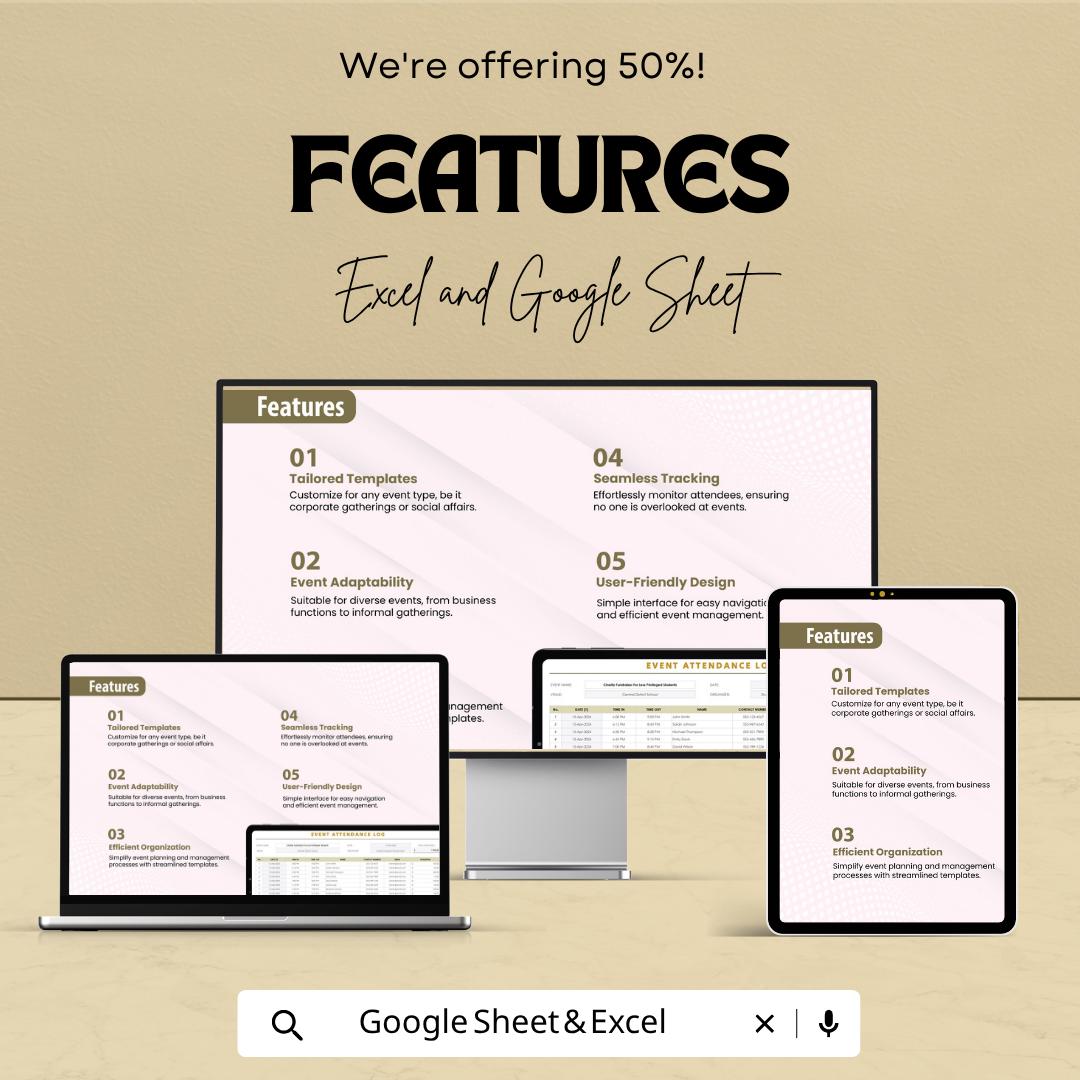 Event Attendance Log Template | Attendance Tracker Spreadsheet | Event Registration Sheet | Excel & Google Sheets | Guest List Organizer