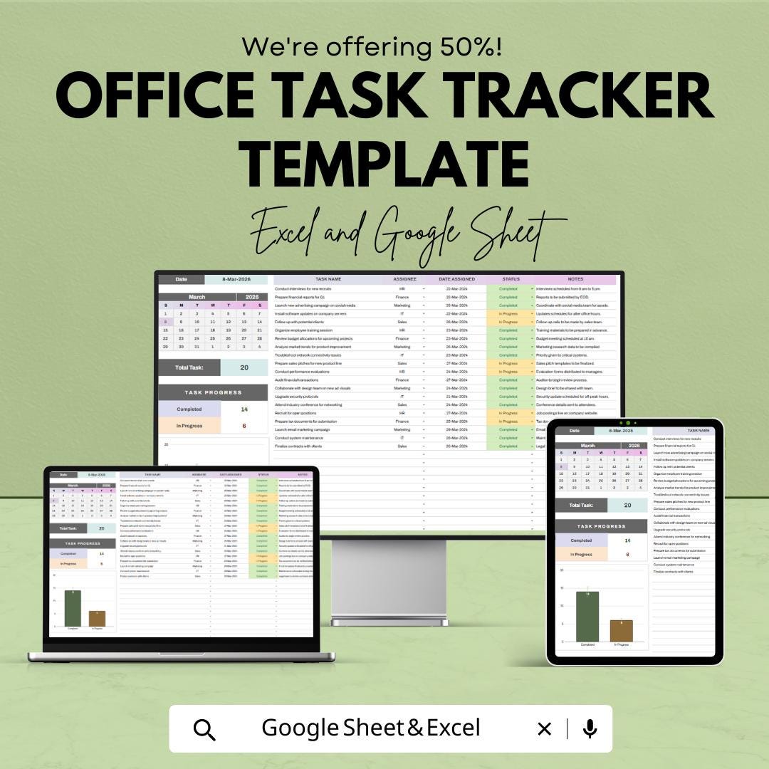 Office Task Tracker Template | Work Task Manager Sheet | Employee Task Tracking | Project Task Organizer | Productivity Planner