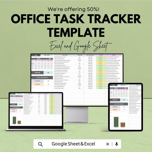 Office Task Tracker Template | Work Task Manager Sheet | Employee Task Tracking | Project Task Organizer | Productivity Planner