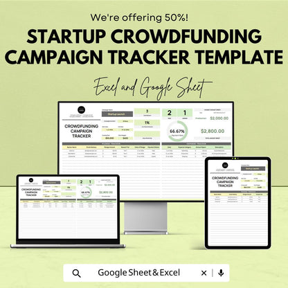 Startup Crowdfunding Campaign Tracker Template | Kickstarter Tracker Excel and Google Sheets | Fundraising & Donor Management Tool