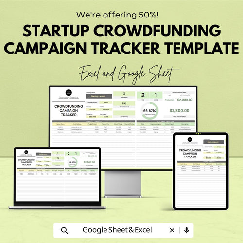 Startup Crowdfunding Campaign Tracker Template | Kickstarter Tracker Excel and Google Sheets | Fundraising & Donor Management Tool