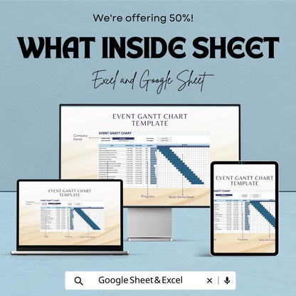 Event Gantt Chart Template Excel, Event Planning Timeline, Project Schedule Spreadsheet, Task Tracker, Google Sheets Event Planner