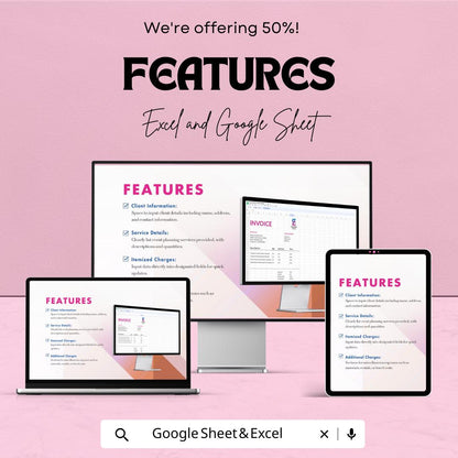Event Planner Invoice Sheet - Excel & Google Sheets Template - Customizable Invoice Generator for Event Planners
