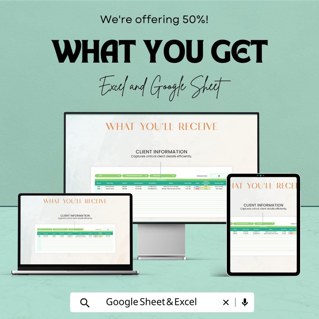 Legal Case Evidence Tracker Template | Law Firm Case Management Spreadsheet | Excel and Google Sheet | Paralegal & Attorney Organizer