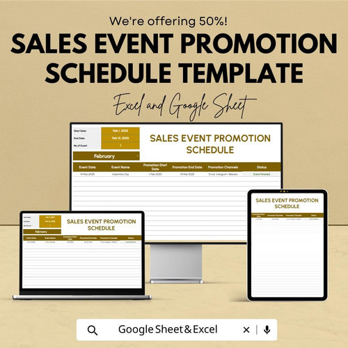 Sales Event Promotion Schedule Template | Marketing Campaign Planner | Event Promotion Calendar | Excel & Google Sheets