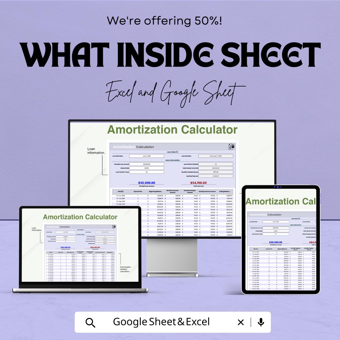 Amortization Calculator Template | Loan Payment Calculator | Mortgage Schedule Template | Loan Repayment Tracker