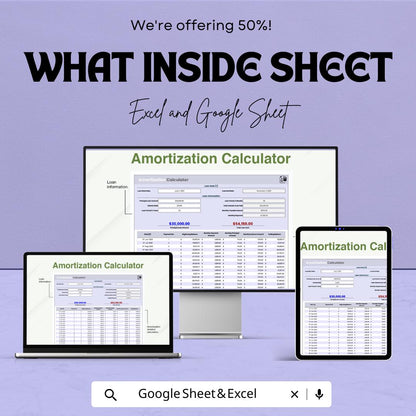Amortization Calculator Template | Loan Payment Calculator | Mortgage Schedule Template | Loan Repayment Tracker