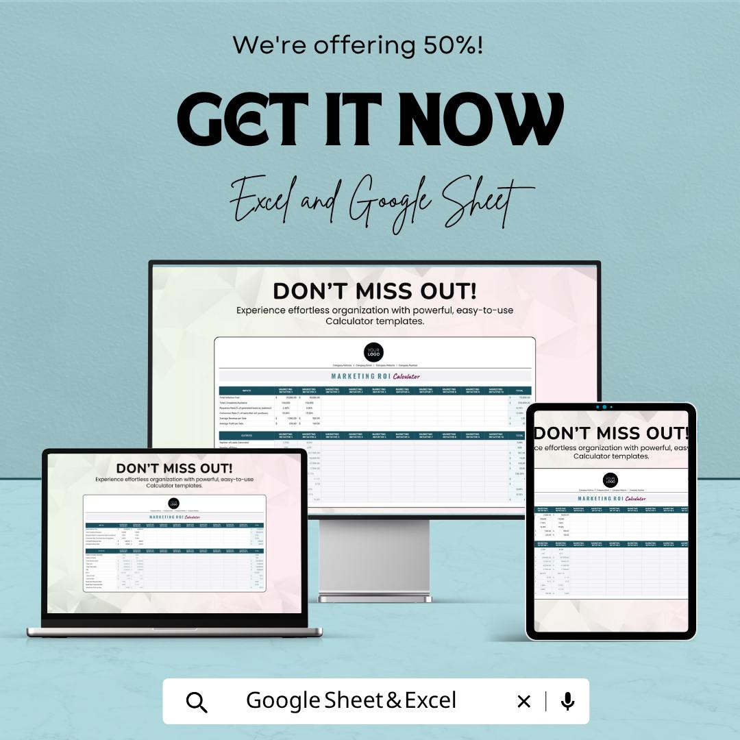 Marketing ROI Calculator Template | Marketing Budget Planner | ROI Tracker Spreadsheet | Business Analytics Tool