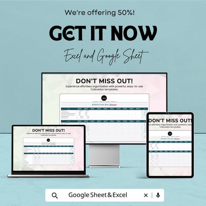 Marketing ROI Calculator Template | Marketing Budget Planner | ROI Tracker Spreadsheet | Business Analytics Tool
