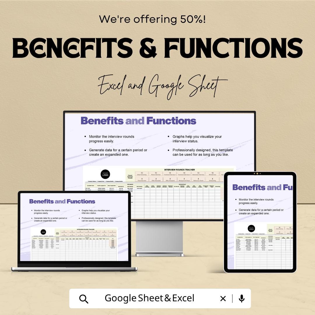 Interview Rounds Tracker Template | Recruitment Pipeline Tracker | Hiring Process Sheet | Candidate Tracking Tool | HR Hiring Dashboard