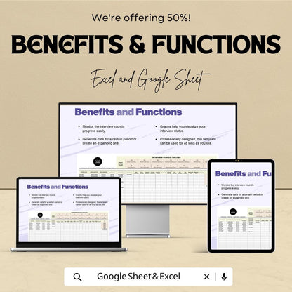 Interview Rounds Tracker Template | Recruitment Pipeline Tracker | Hiring Process Sheet | Candidate Tracking Tool | HR Hiring Dashboard