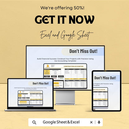Construction Accounting Template | Excel & Google Sheet | Project Cost Tracker | 50% Off!