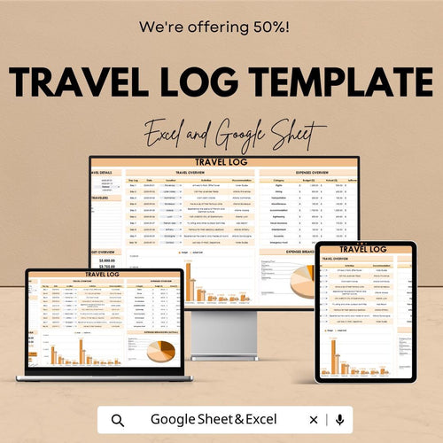 Travel Log Template | Excel Travel Tracker Spreadsheet | Google Sheets Travel Planner | Vacation Organizer | Trip Budget Planner |