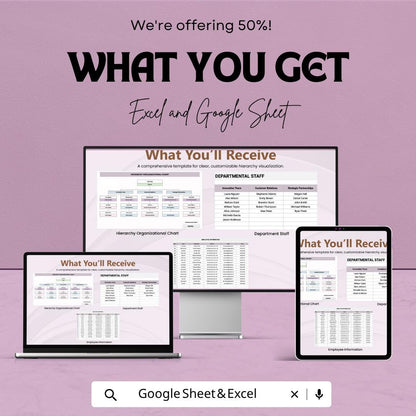 Hierarchy Organizational Chart Template | Org Chart Template Spreadsheet | Company Structure Chart | Team Hierarchy Diagram |