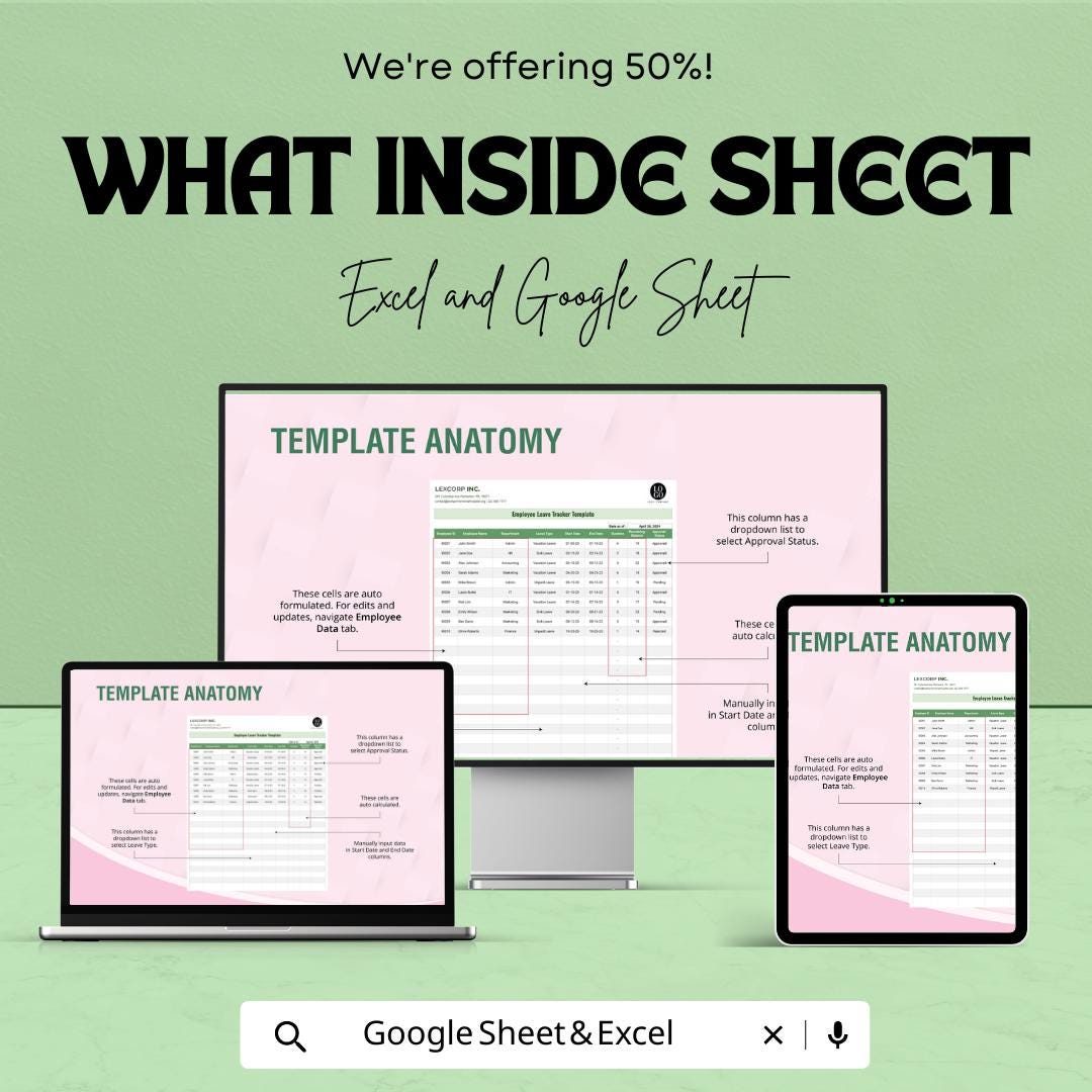 Employee Leave Tracker Template | HR Leave Management Spreadsheet | Excel & Google Sheets PTO Tracker | Staff Vacation and Sick Leave Log