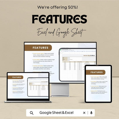 Service Sign In Sheet - Excel and Google Sheets Template | Track Attendance & Service Activities | Service Provider Sign-in Sheet |